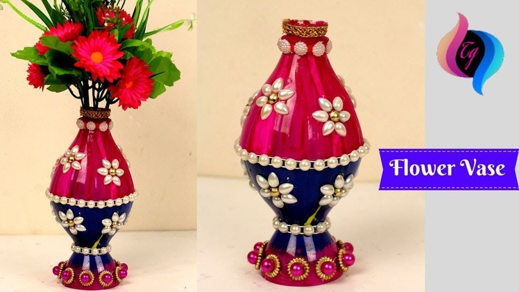 Plastic Bottle Flower Vase Craft Ideas - Flower Vase Made With Recycled Plastic Bottle and Beads
