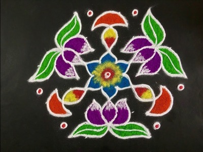 Rangoli Design With Colours and Dots of 11x6 for Festivals and Competitions | Simple Rangoli Design