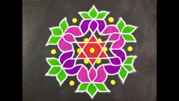Rangoli Design With Colours for Festivals and Competitions And Dots 11x6 | Daily Flower Rangoli