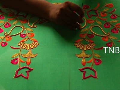 Simple maggam work blouse designs | basic embroidery stitches tutorial | hand embroidery mirror work