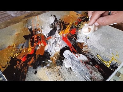 Very EASY Abstract painting. Only using piece of cloth. Acrylics. Demonstration