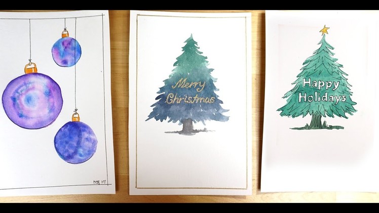 Watercolor Christmas Cards - Christmas Tree with text inside