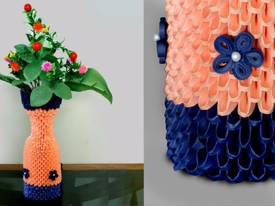 Handmade Paper Flower Vase || 3d Origami Flower Vase DIY || How to make flower vase using Paper