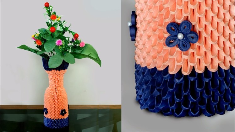 Handmade Paper Flower Vase || 3d Origami Flower Vase DIY || How to make flower vase using Paper