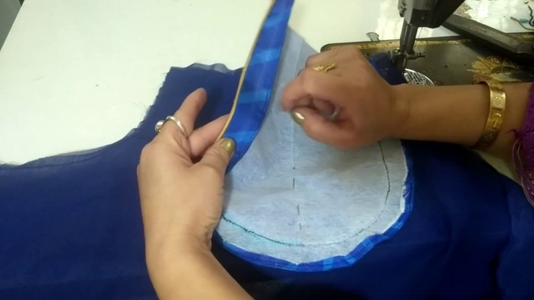 How to attach Invisible(Gum) piping on neckline.Neck cutting & stitching