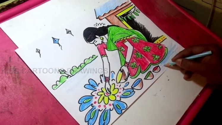How to Draw Sankranti Festival Greeting Drawing for kids