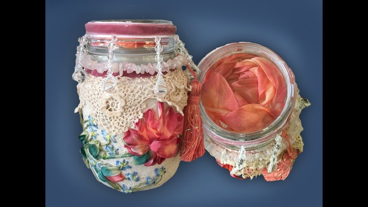 How to make a silk ribbon rose embroidered 'altered'  jar