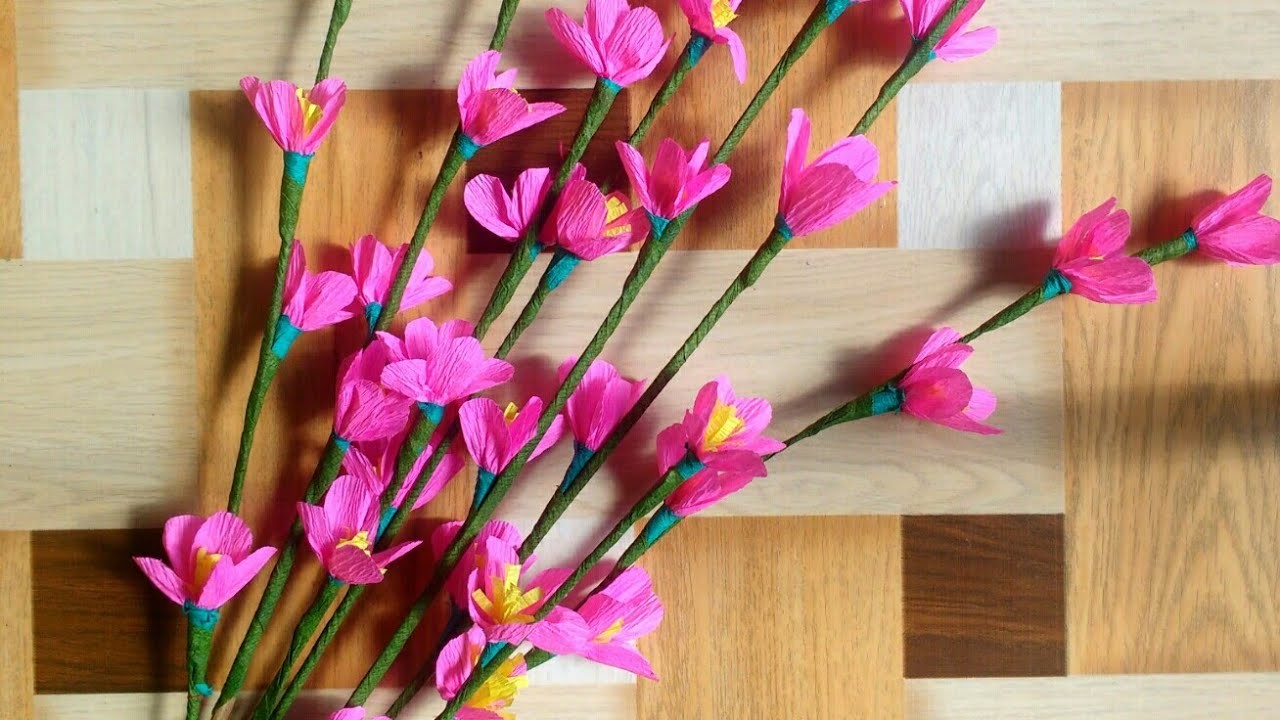 How To Make Cherry Blossom Flowers At Home, Crape Paper, Home Decor