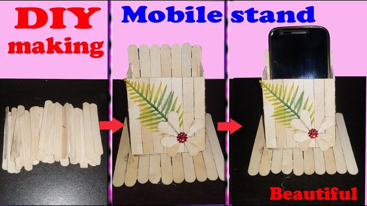 How to make popsicle mobile holder | Homemade mobile stand | |mobile holder  with popsicle stick|