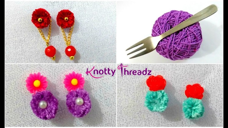 How to Make Trendy Earrings Using Thread | DIY Fancy Studs less than 2 Mins | www.knottythreadz.com