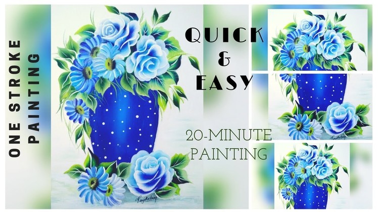 How to paint flower vase ????. Flowers. One stroke painting on canvas. quick and easy. 2018