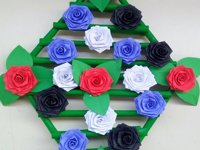 Paper Art | How To Make Paper Rose Flower Wall hanging | Paper Quilling Art