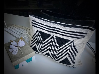 Tutorial crochet Wayuu clutch. bag .Ethnic. Geometric design.Part 3