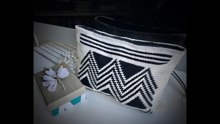 Tutorial crochet Wayuu clutch. bag .Ethnic. Geometric design.Part 4