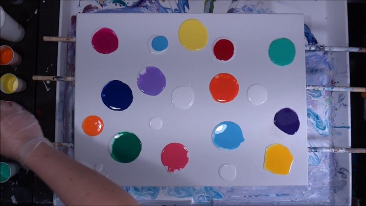 Acrylic Pouring Rainbow Puddle Pour (97) Experiment pour on a damaged canvas
