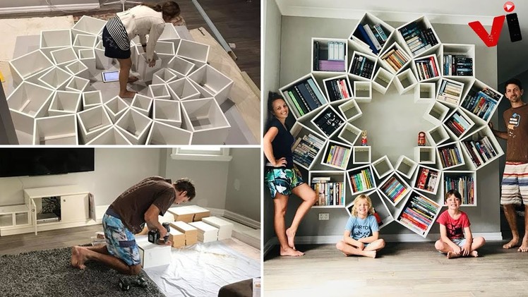 Crafty Couple Spends 16 Hours Creating DIY Bookshelf They Found Online, And It Turns Out Stunning