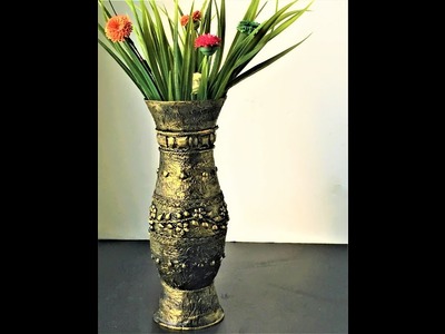DIY Antique look vase  out of waste plastic bottles.inexpensive home decor ideas