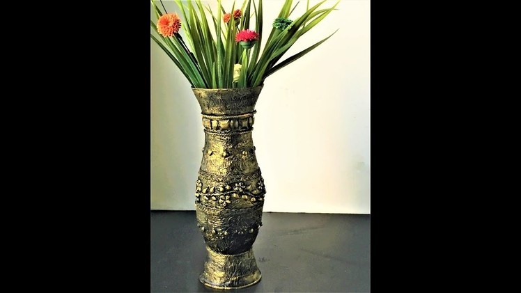 DIY Antique look vase  out of waste plastic bottles.inexpensive home decor ideas