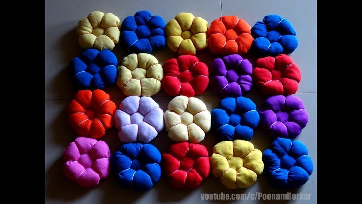 DIY - Beautiful door mat from old clothes | Floor mat with puff flowers | Recycling old t-shirts