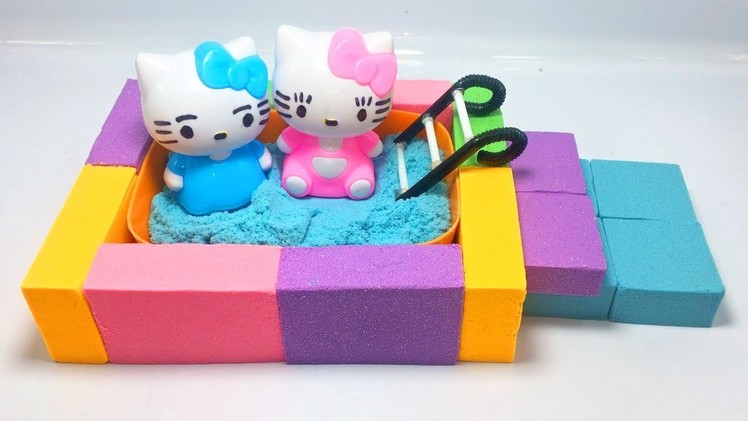 DIY Kinetic Sand How to Make Pool with Hello Kitty Learning Colors For Kids with YoKaCo