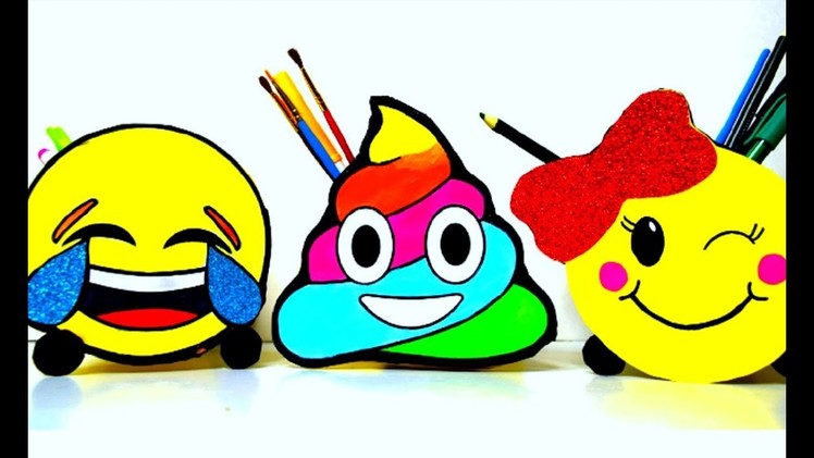 {DIY} Pencil Holders Emoji and Rainbow Poop ????| Cardboard Storage