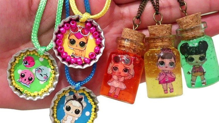 DIY Slime Jewelry ! Toys and Dolls Fun with LOL Surprise Necklaces & Lil Sisters 3 Blind Bags