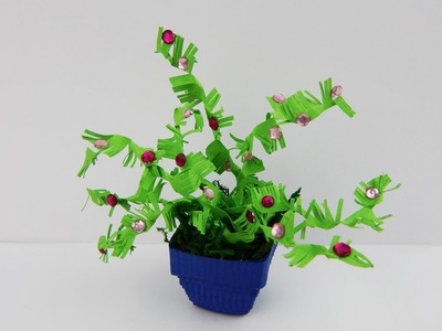 Miniature decoration plant with blossoms DIY papercraft quilling pot doll house deco
