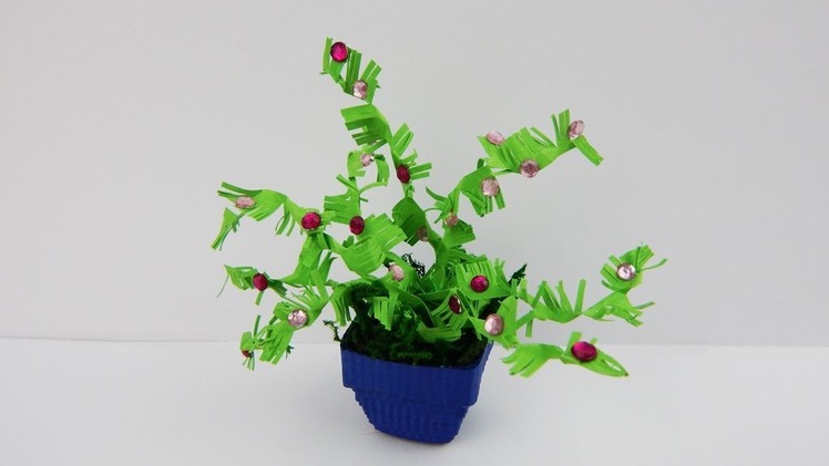 Miniature decoration plant with blossoms DIY papercraft quilling pot doll house deco