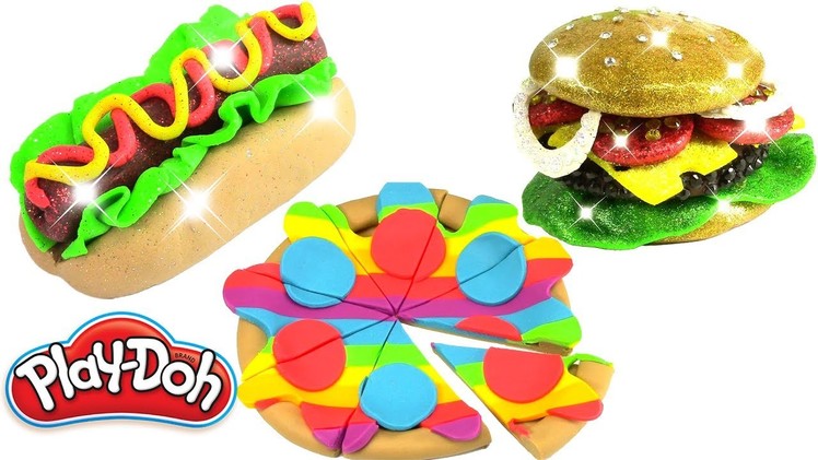 Play Doh Food Creations Glitter Hot Dog Play Doh Rainbow Pizza Mickey Mouse Clubhouse and Burguer