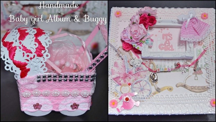 (SOLD) BEST HANDMADE GIFT EVER TO GIRL It's a baby Girl Album 8"X8" with baby buggy (pram)