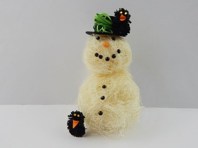 Winter decoration snowman with ravens DIY deco quilling raven crafting with sisal + paper Schneemann