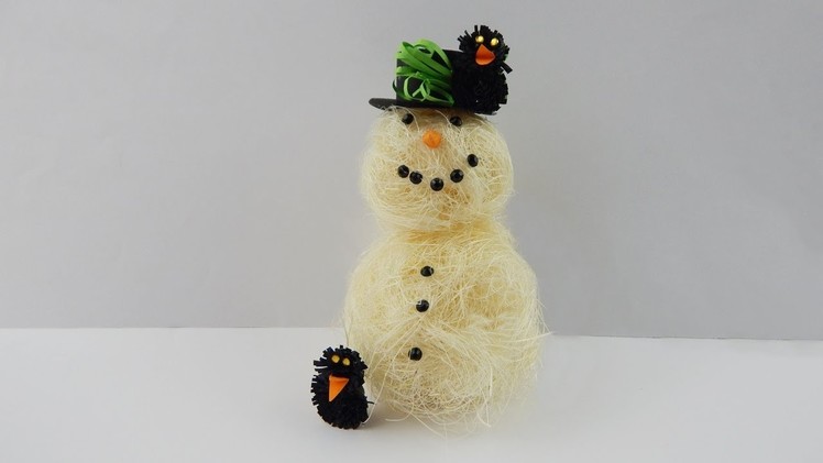 Winter decoration snowman with ravens DIY deco quilling raven crafting with sisal + paper Schneemann