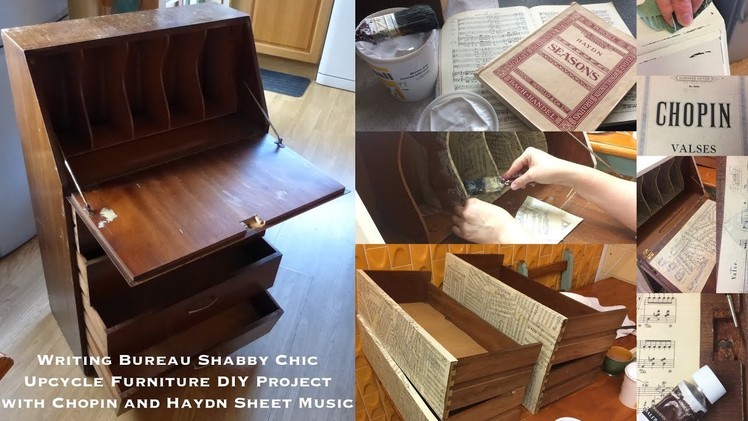 Writing Bureau Shabby Chic Upcycle Furniture DIY Project with Chopin and Haydn Sheet Music
