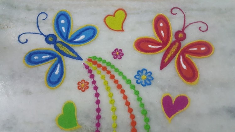 Butterflies rangoli,innovative rangoli panchuka muruja, muruja, jhoti, kolam, muggulu chita,Aalpana