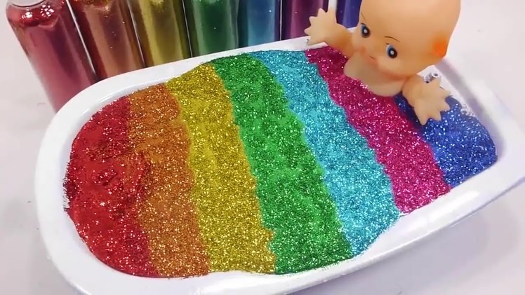 DIY How To Make 'Slime Glue Glitter Foam Clay Cake' Learn Colors Baby Doll Toys