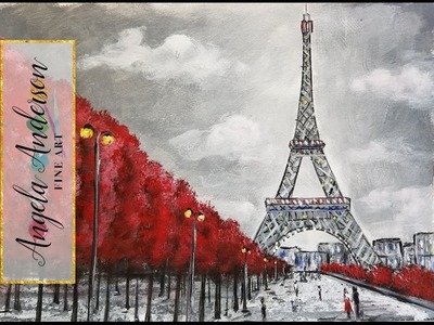 Easy Eiffel Tower Acrylic Painting | Impressionist Beginner Paris Art Cityscape | Angelooney