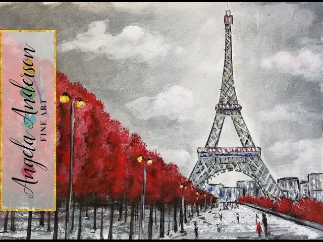 Easy Eiffel Tower Acrylic Painting | Impressionist Beginner Paris Art Cityscape | Angelooney