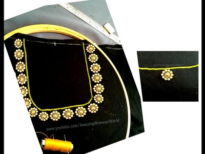 Hand Embroidery Gold Beads Neck design -Simple & Easy making at home -Aari.Magam embroidery work