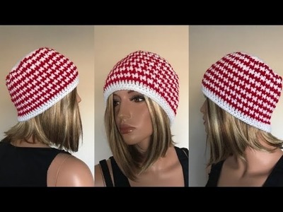 How to Crochet Houndstooth Unisex Beanie Hat Pattern #217│by ThePatternFamily