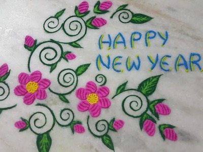 New year rangoli,eye catching rangoli festival,decorative,garland rangoli muruja jhoti kolam