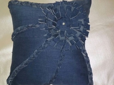 Old jeans recycled into cushion .