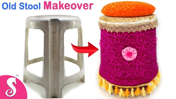 Old Stool Idea | Make Beautiful Cover for Plastic Stool from Waste Cloth | Sonali's Creations #160