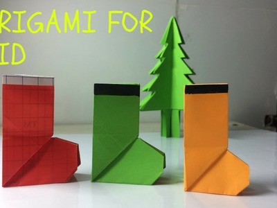 Origami for KID- how make an Origami Christmas Stocking.Santa Boot
