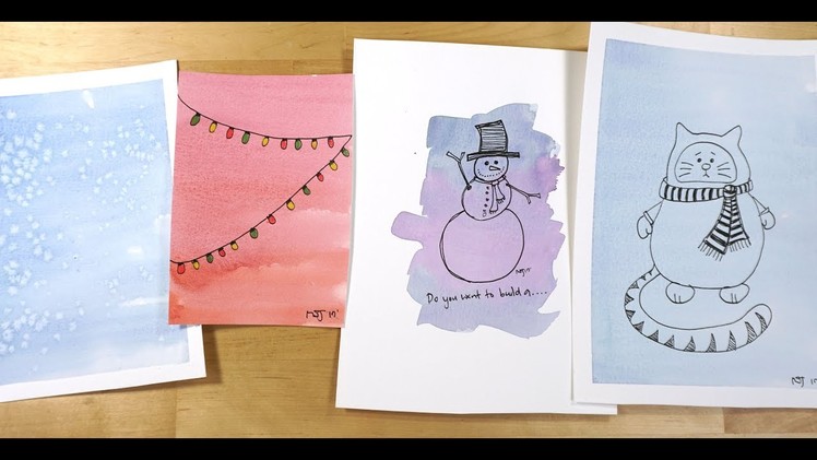 Watercolor Christmas Card Tutorial - Wash with Illustration on top