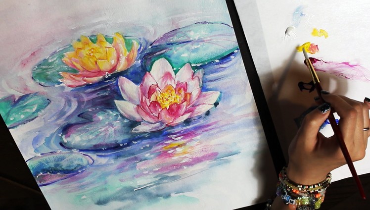 WATERCOLOR PAINTING TIME LAPSE || abstract water lilies