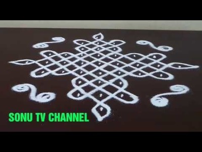 9 DOTS BEGINNERS KOLAM. KAMBI.CHIKKU KOLAM. SIMPLE MELIKALA MUGGULU.