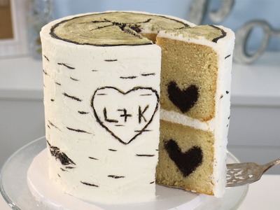 Birch Bark CAKE with HIDDEN Chocolate Heart INSIDE!! ❤