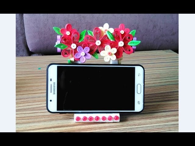 DIY Quilling hane phone holder. quilling flower hand phone holder. diy hand phone holder