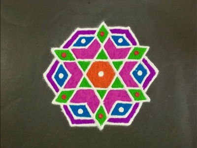 Easy Rangoli Design with Colours for Festivals and Competitions with dots 7x4 Simple Rangoli Design