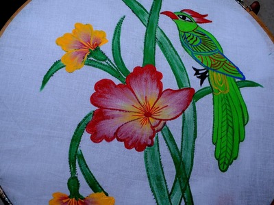 FABRIC PAINTING double shade & filling parrot ,flowers